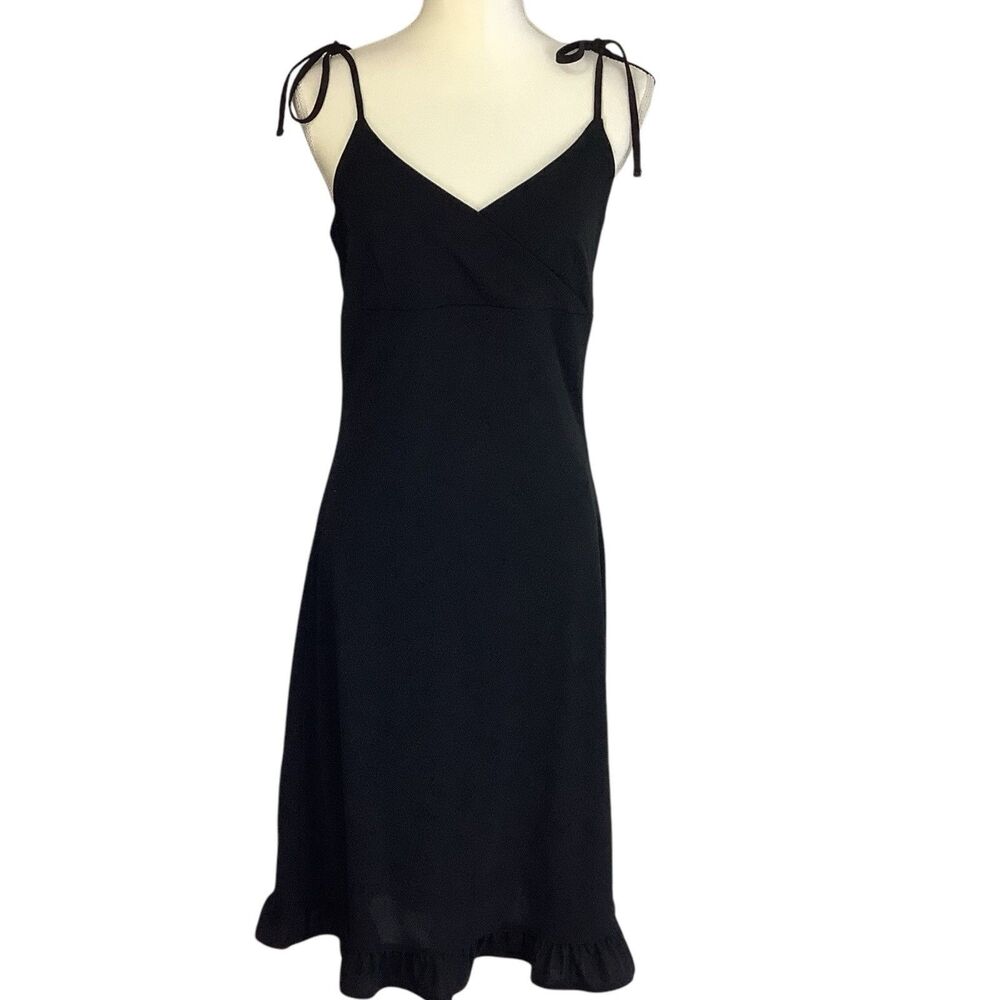 Y2K Express Black Babydoll Slip Dress 7/8 Sleeveless Shoulder Ties Ruffle Hem